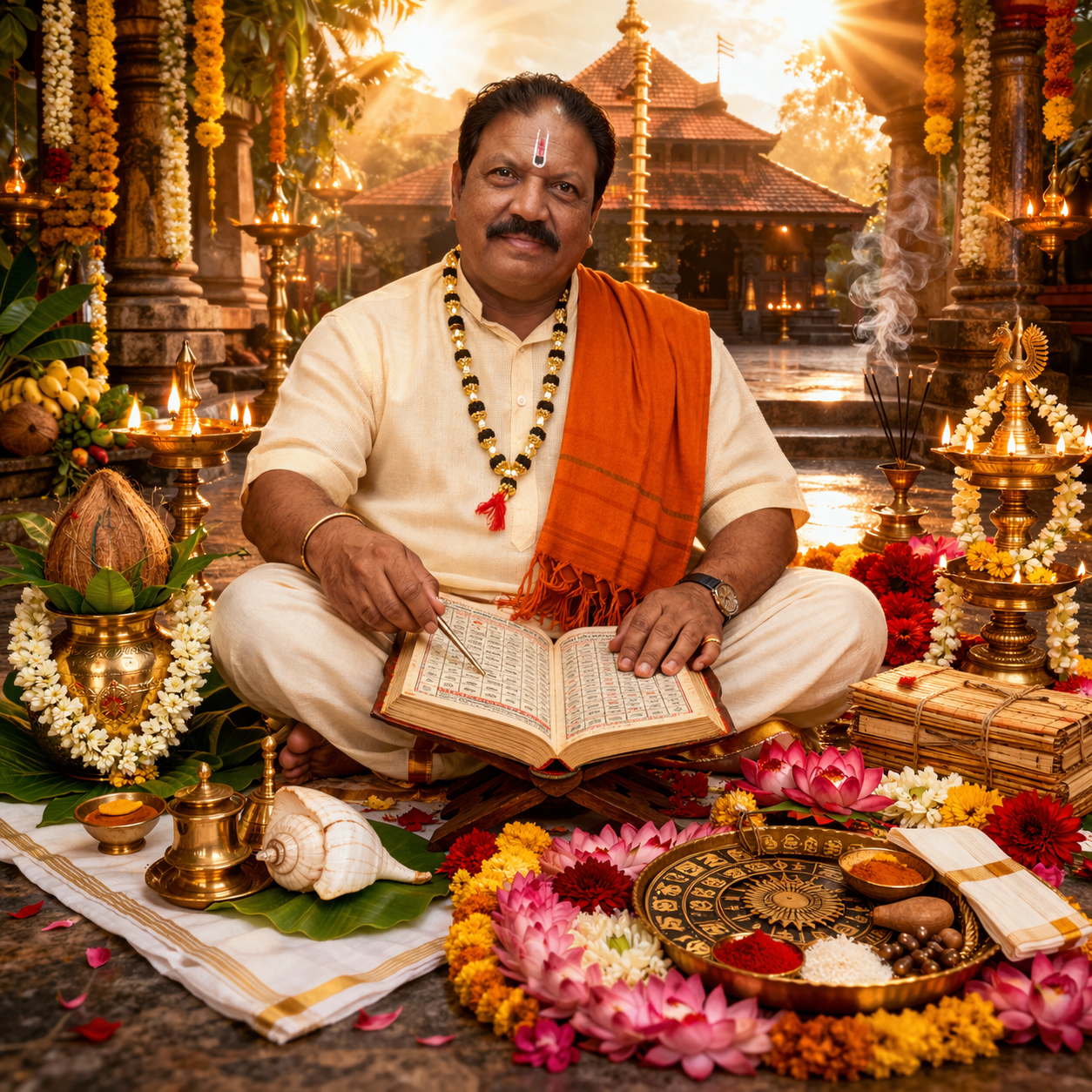 Pandith Somanath Guruji performing traditional pooja Kerala astrology Bangalore temple ritual