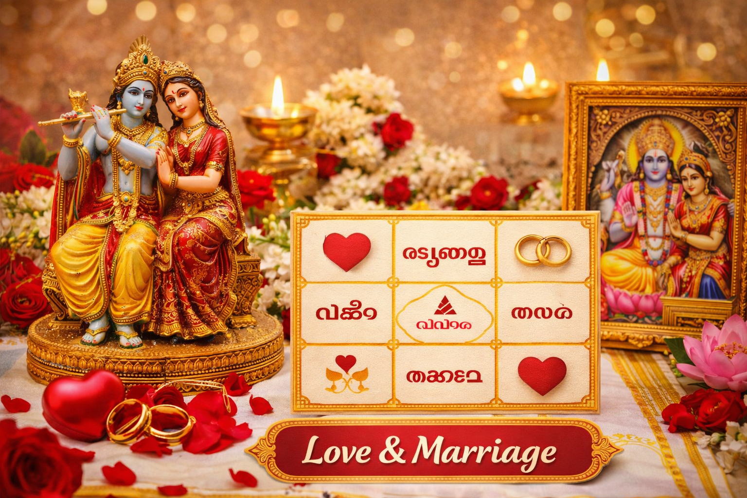 Love and marriage astrology guidance Kerala style with traditional pooja and relationship symbols