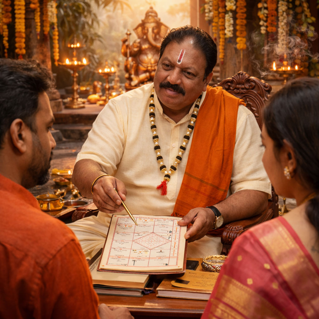 Pandith Somanath Guruji astrology consultation with couple Kerala astrology Bangalore guidance