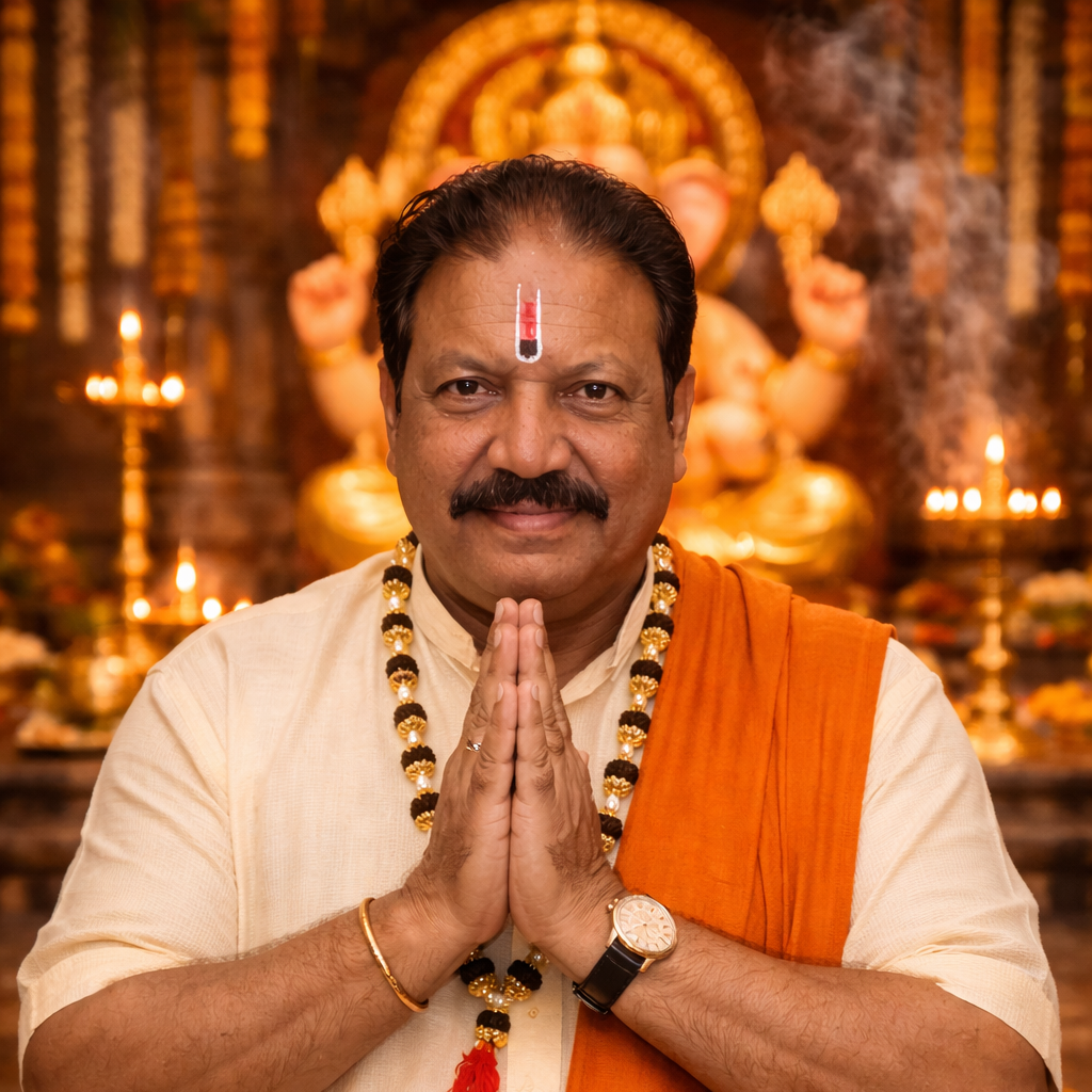 Pandith Somanath Guruji namaste pose Kerala astrologer Bangalore spiritual guidance