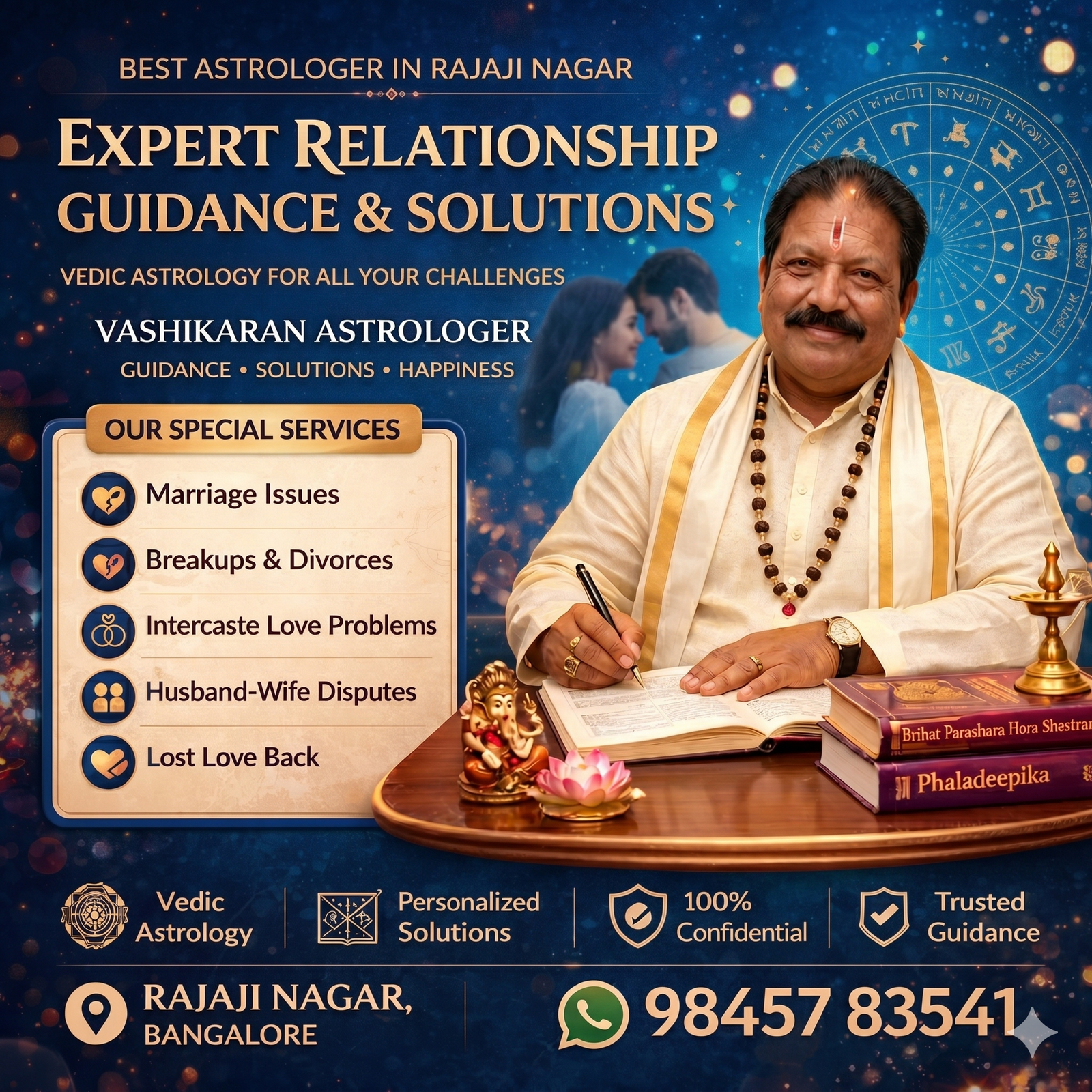 Somanath Guruji best astrologer in Rajaji Nagar Bangalore providing relationship guidance and Vedic astrology consultation